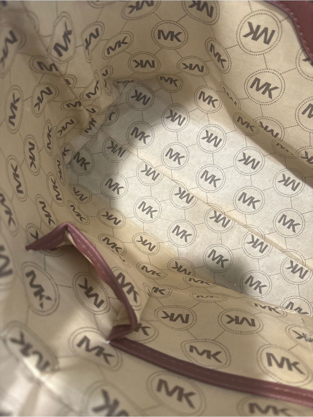 Michael Kors pink and White Striped Tote with Brown Leather Accents - Picture 9 of 12